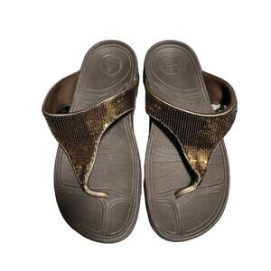 FitFlops Electra Classic Bronze Sequin Flip Flop Shoes Sz 8